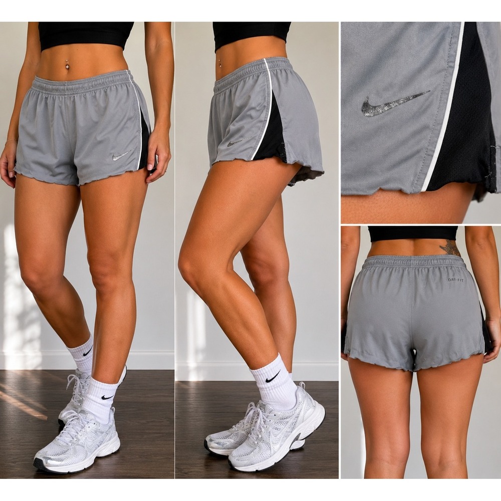 Nike Dri Fit Running Shorts Womens Small Gray Black Athletic Gym - Picture 1 of 9